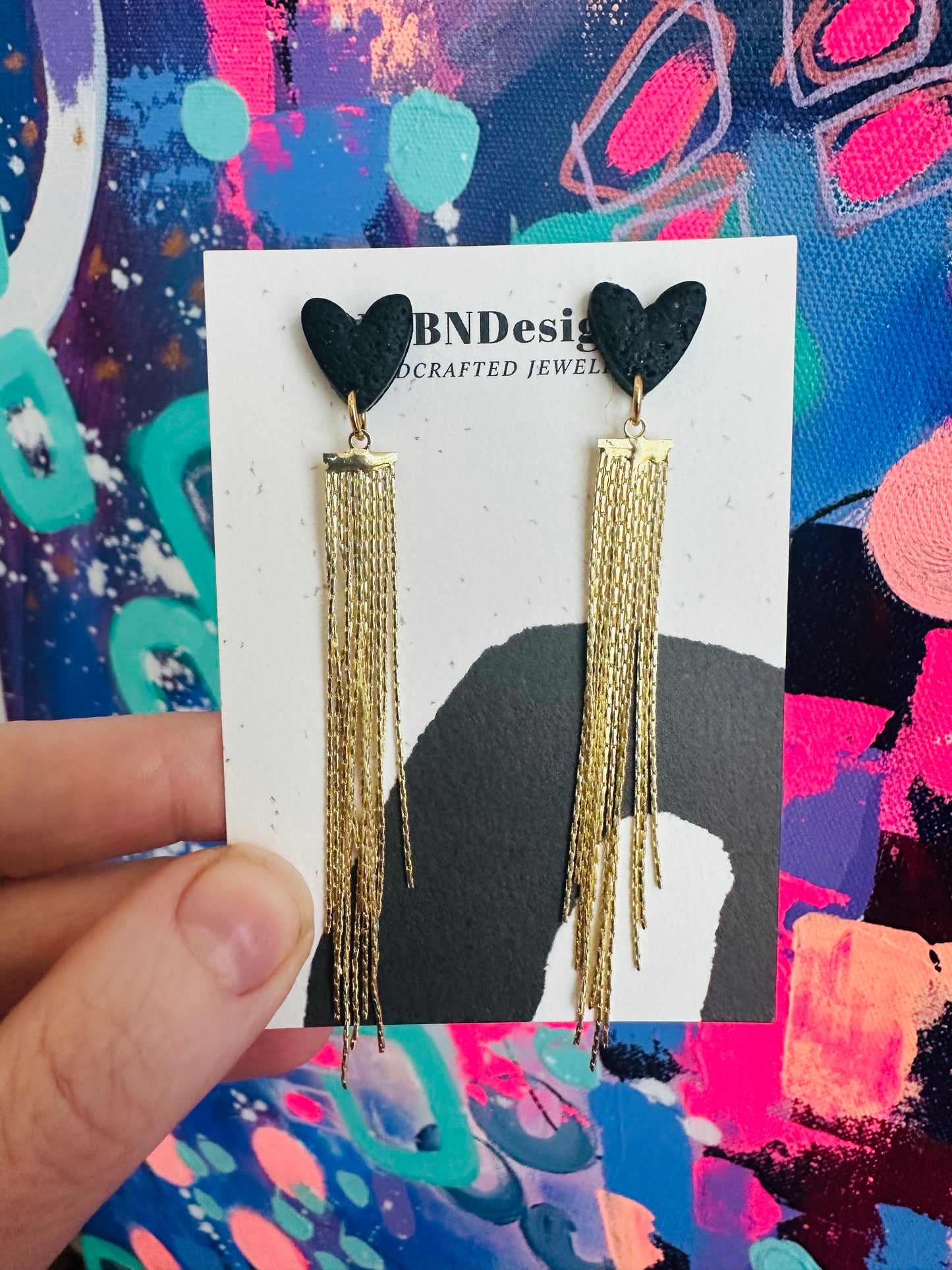 Mini Black Heart w/ Gold Tassels