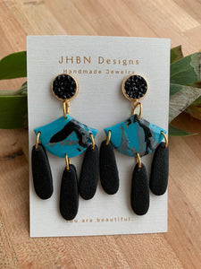 Turquoise Dangle with black Drops and Decorative Posts