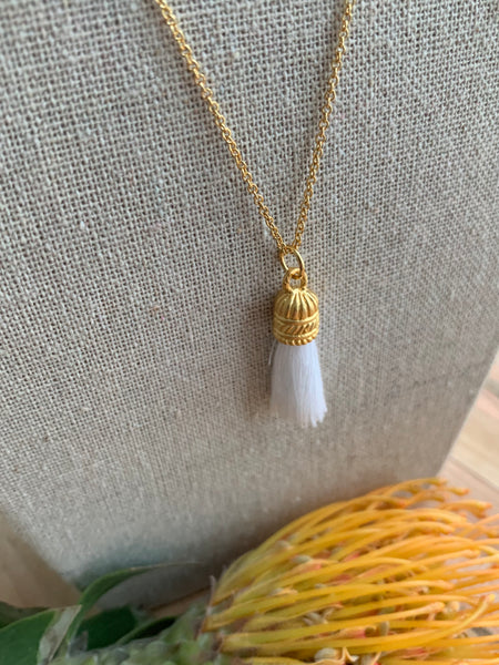 Gold Filled Chain Necklace Fancy White Gold Plated Tassel